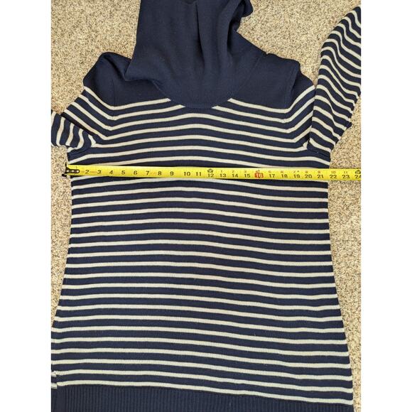 Lauren Ralph Lauren Women's Navy & White Striped Cowl Neck Slit Sweater Size XL - Picture 7 of 9